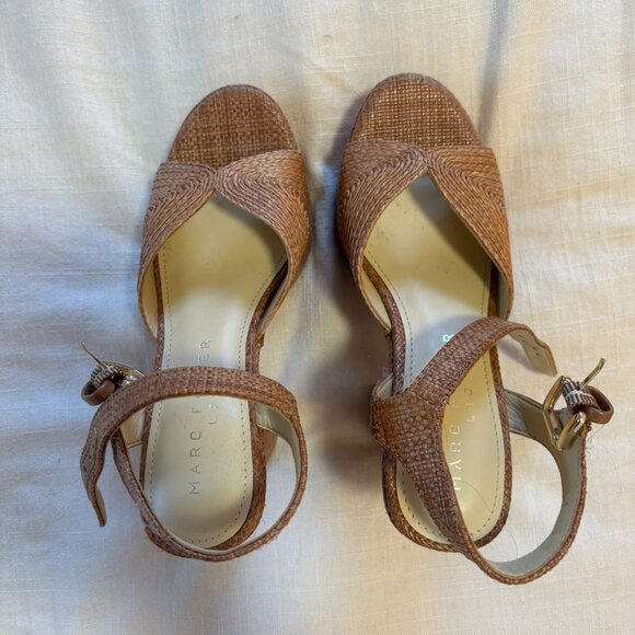 Marc Fisher Raffia Platform Block Heel Sandals | Size 5 - Picture 2 of 5